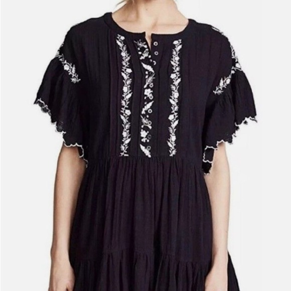 Free People Dresses & Skirts - FREE PEOPLE Santiago Mini Dress Gauze Embroidered Cotton Size‎ Small, NWT's